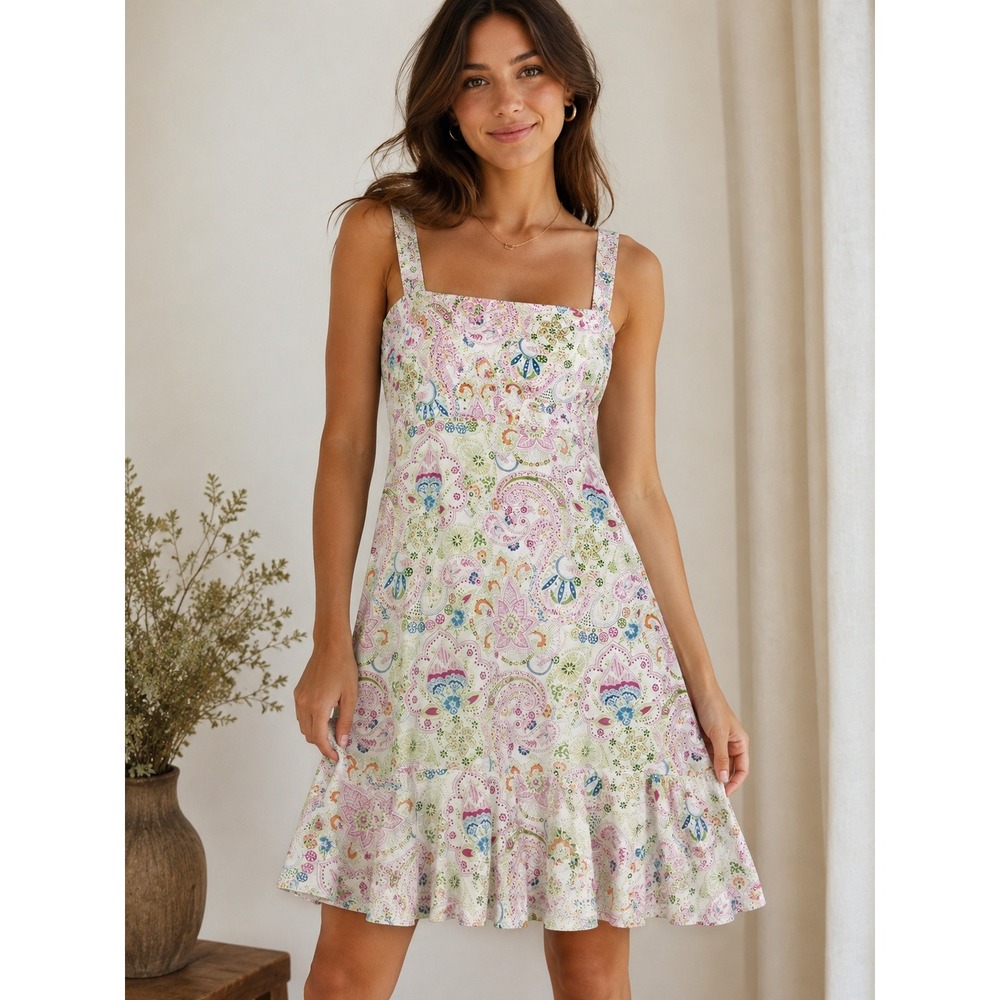 Vintage Karin Stevens True Y2K Romantic Paisley Cotton Smocked Midi Dress Size 8